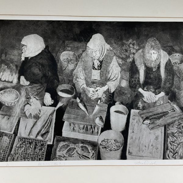 真作保証■銅板画■遠藤健郎■『朝市にて・輪島』■直筆サイン■日本社会表現個性派 千葉市美術館収蔵 ｄ