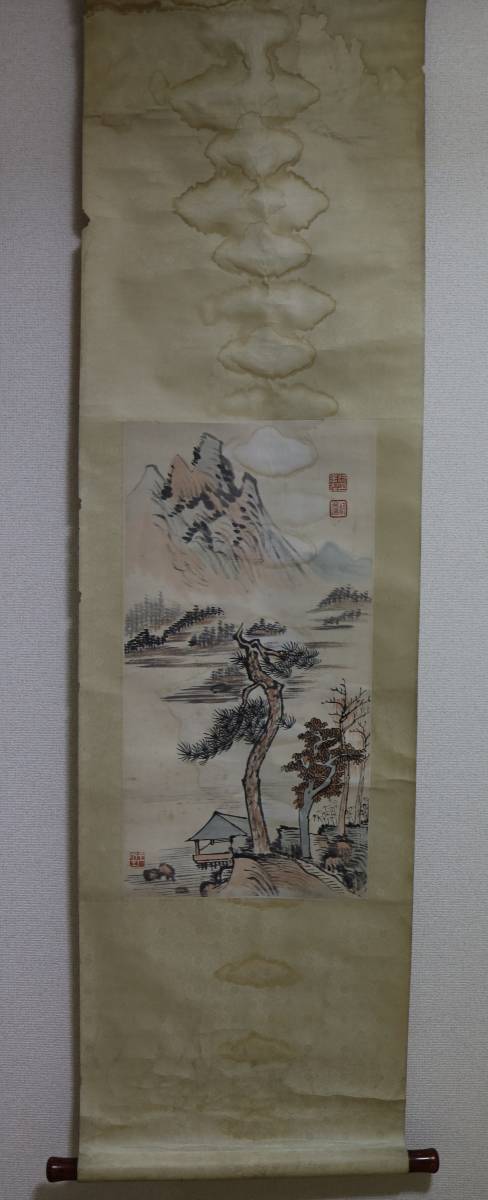 中国古画 沈金鑑銘 紙本肉筆 民国期 山水画 書道/ 肉筆 時代物 /肉筆唐