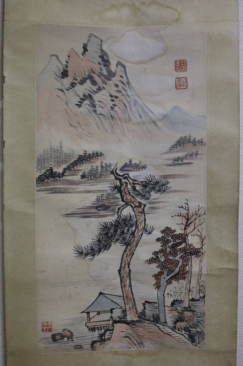 中国古画 沈金鑑銘 紙本肉筆 民国期 山水画 書道/ 肉筆 時代物 /肉筆唐
