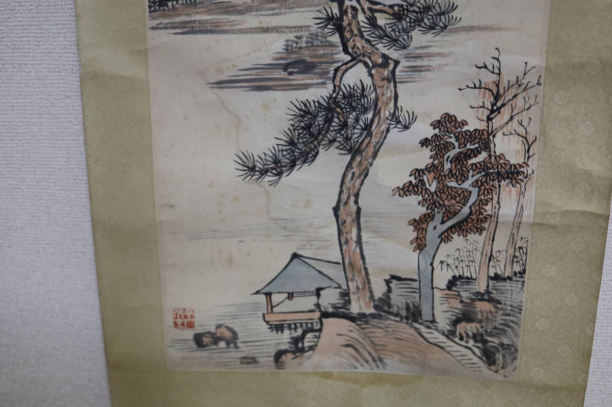 中国古画 沈金鑑銘 紙本肉筆 民国期 山水画 書道/ 肉筆 時代物 /肉筆唐