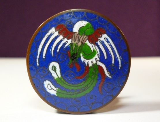 Ж 七宝 鳳凰に龍 丸型 帯留め Ж 七宝焼き 七宝焼(帯留め)｜売買された 