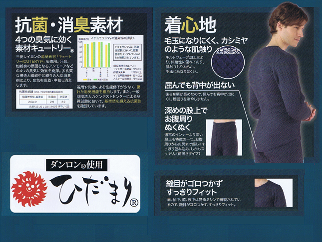 ☆新品 健康肌着 ひだまり 最強 チョモランマ 紳士用 丸首長袖シャツ 