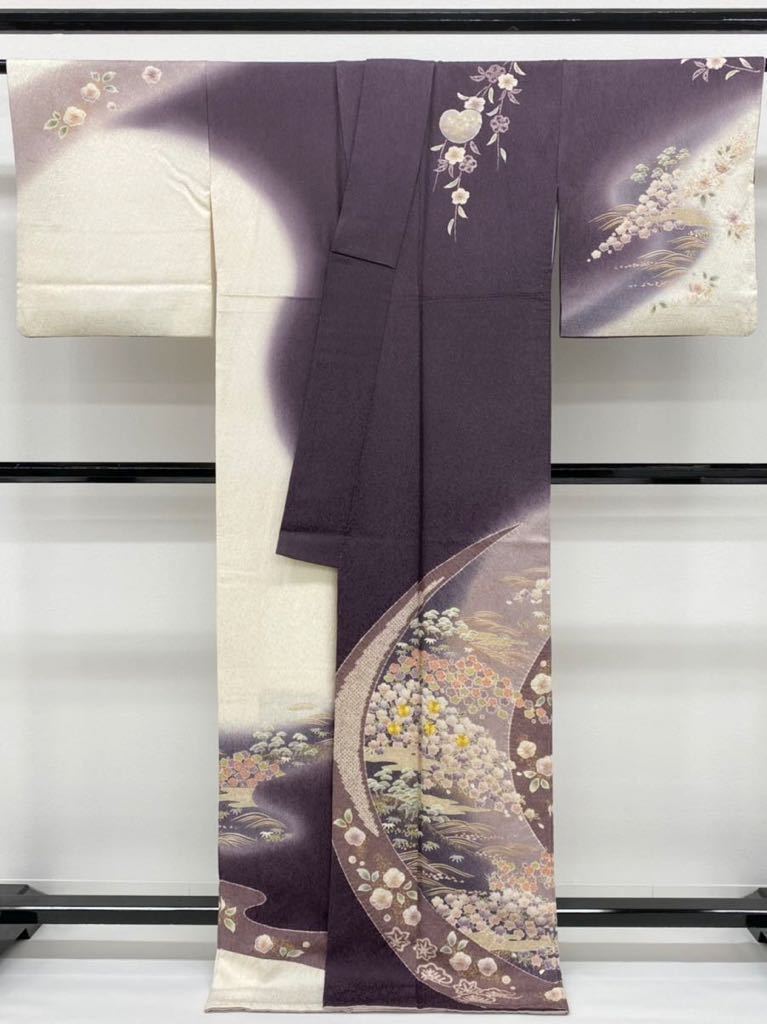 606mh87〇鈴乃屋取扱い 訪問着 金彩 地紋 菊 流水文〇美品