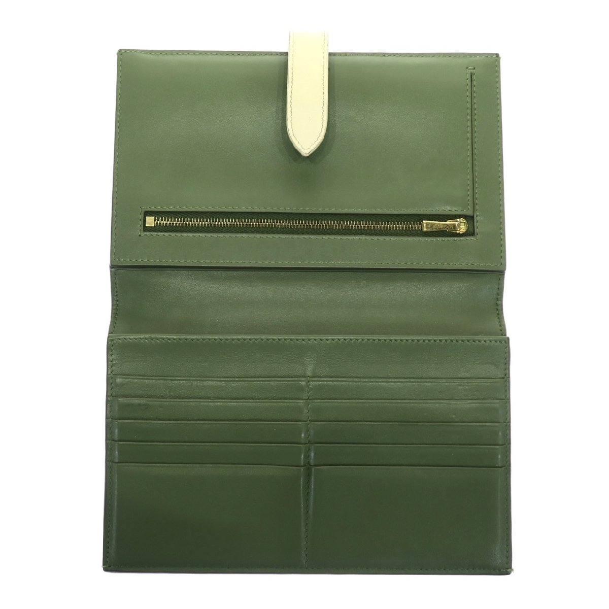celine セリーヌ 長財布 ラージ フラップウォレット レザー グリーン 1円スタート CELINE セリーヌ ラージストラップウォレット 二つ折り長