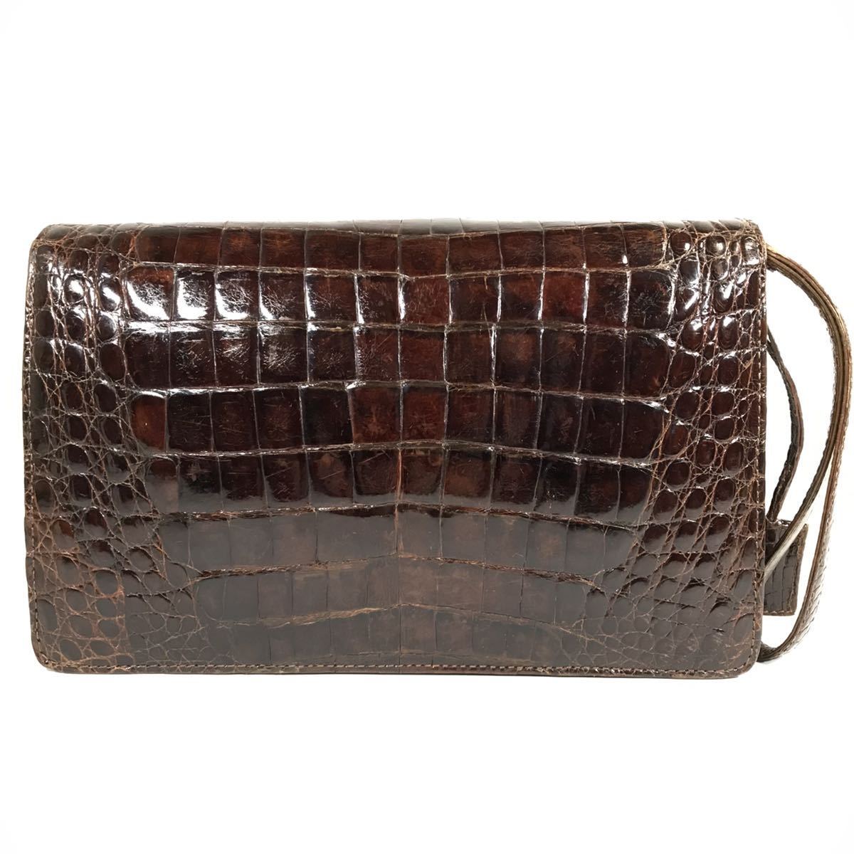 鰐革 クラッチバッグ セカンドバッグ 茶 ブラウン クロコダイル 背鰐