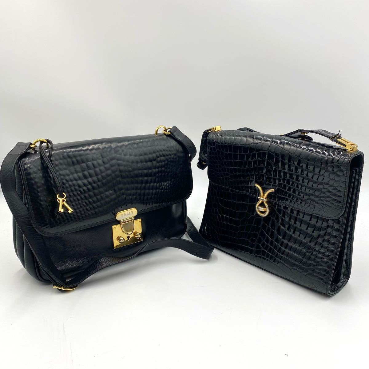 1円〜 【幻の逸品】 バリー BALLY ショルダーバッグ ハンド クロコ 