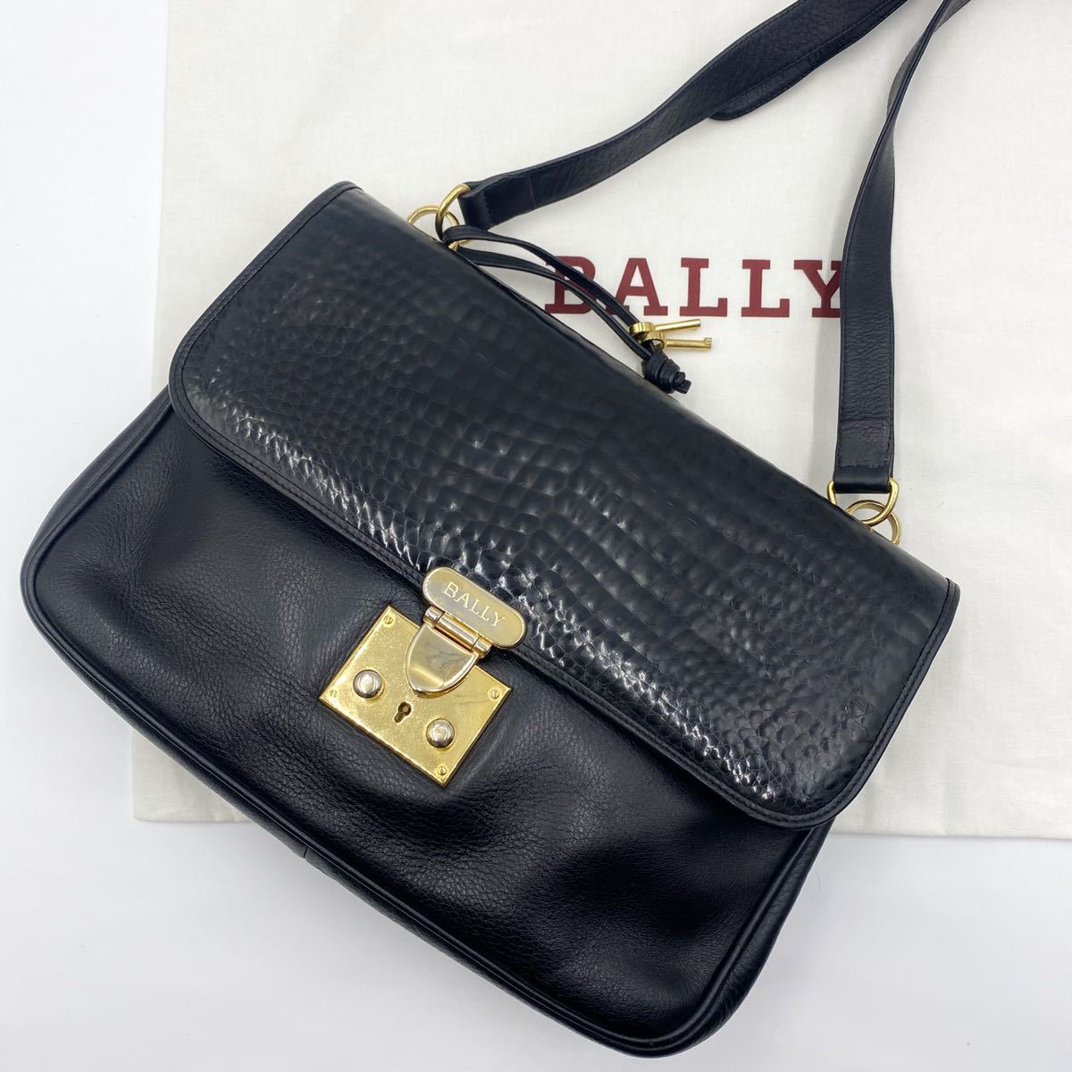 1円〜 【幻の逸品】 バリー BALLY ショルダーバッグ ハンド クロコ 