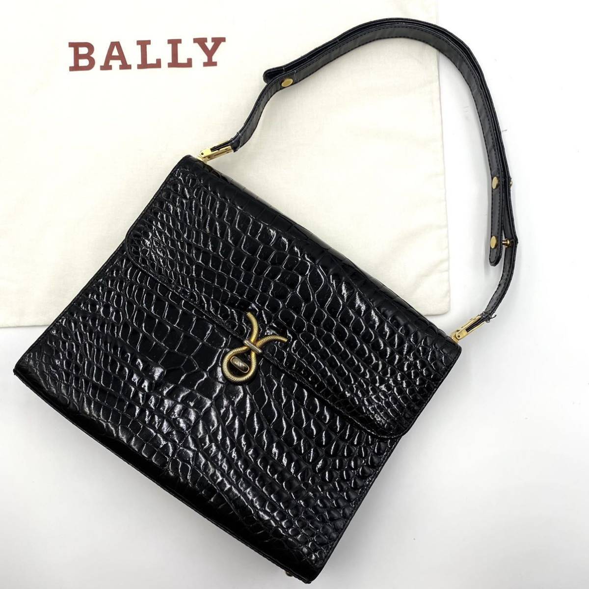 1円〜 【幻の逸品】 バリー BALLY ショルダーバッグ ハンド クロコ 