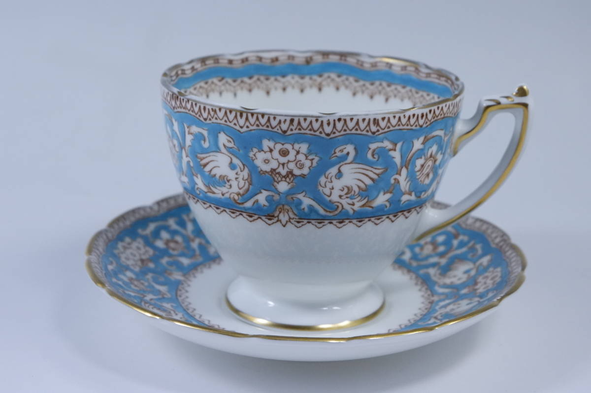 VTG クラウンスタッフォードシャー エルズミーア ティーカップ＆ソーサー (ブルー) ヴィンテージ 希少 CROWN STAFFORDSHIRE ELLESMERE