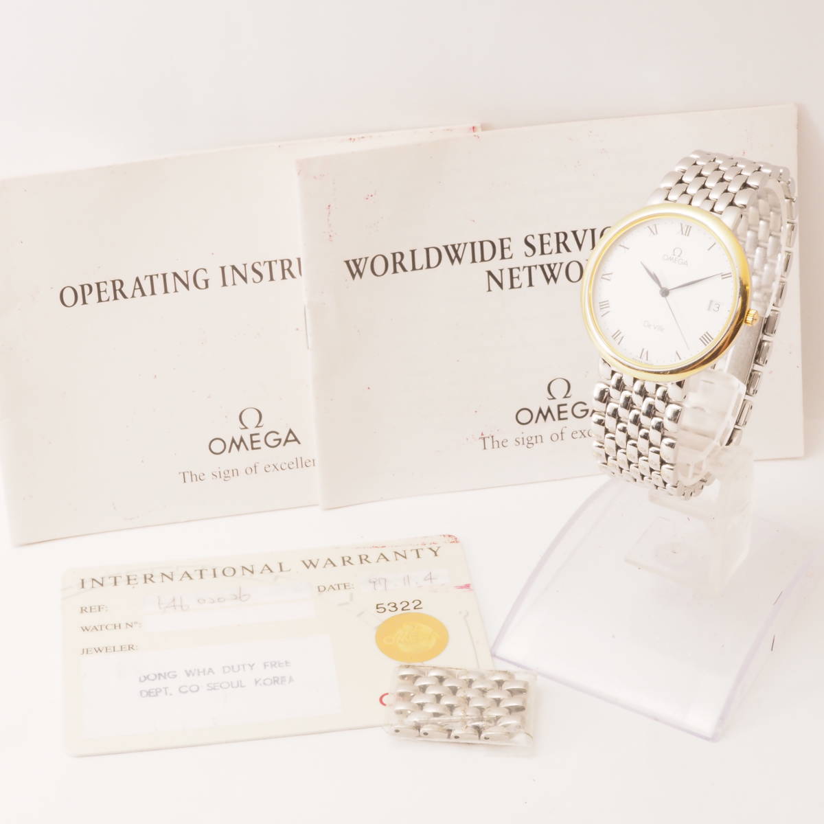 オメガ デビル Ref，396.2432 Cal，1432 PJ OMEGA De Ville デイト クォーツ コンビ×ホワイト ローマン ボーイズ 腕時計[54602026]ZD7