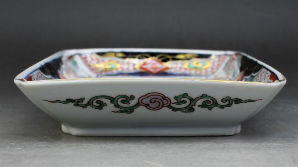 C-963 有田焼 龍峰 長皿 5枚 松竹梅金彩色絵 錦手 染錦 正月準備 角皿