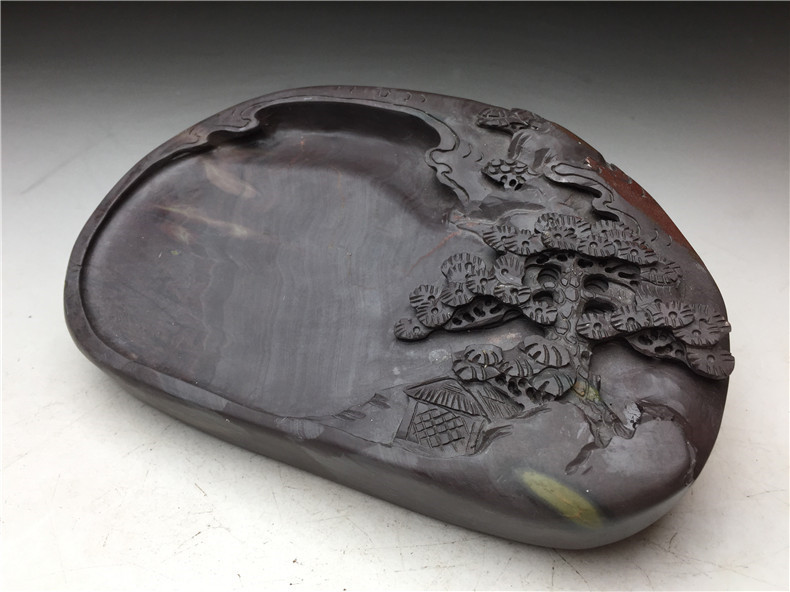 天然石 硯 石眼 梅花坑 端渓硯 / 水巌 端渓老坑羅漢硯 紅