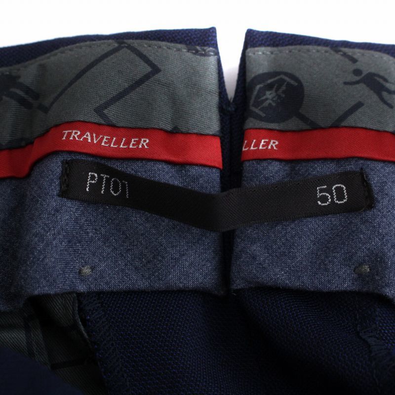 ピーティーゼロウーノ PT01 STRETCH スラックスパンツ ジップフライ ウール 50 L 紺 ネイビー /BM メンズ PT01 ピーティーゼロウーノ パンツ SLEEK 中古ピーティーゼロウーノ PT01（ズボン・パンツ｜メンズファッション）の通販