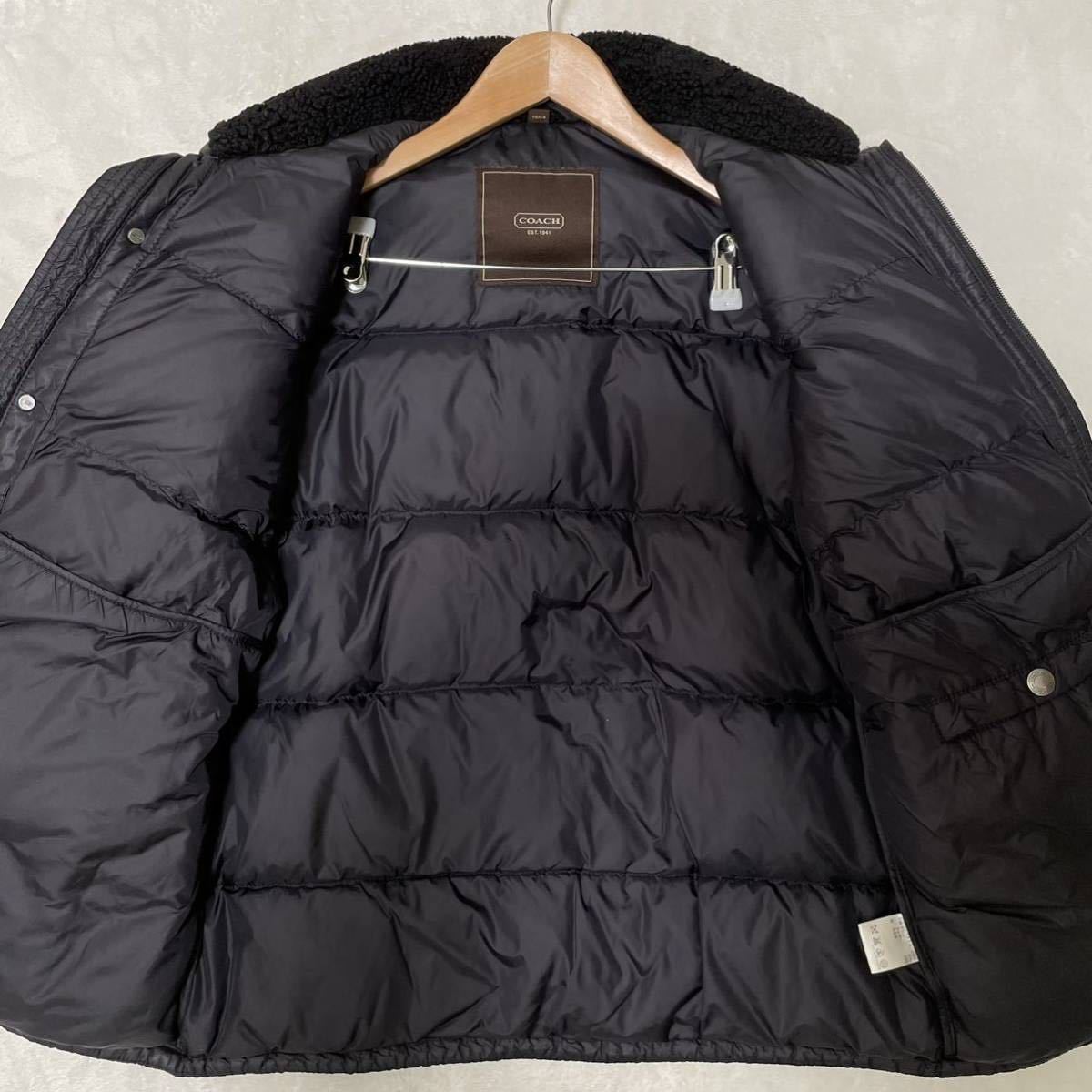 【お買い得，品質保証】 コーチ『圧倒的存在感』COACH ダウンジャケット　 羊毛皮 アウター 襟 切り替え ロゴ釦 ブラック メンズ 『表記M 実寸L相当 』/H05