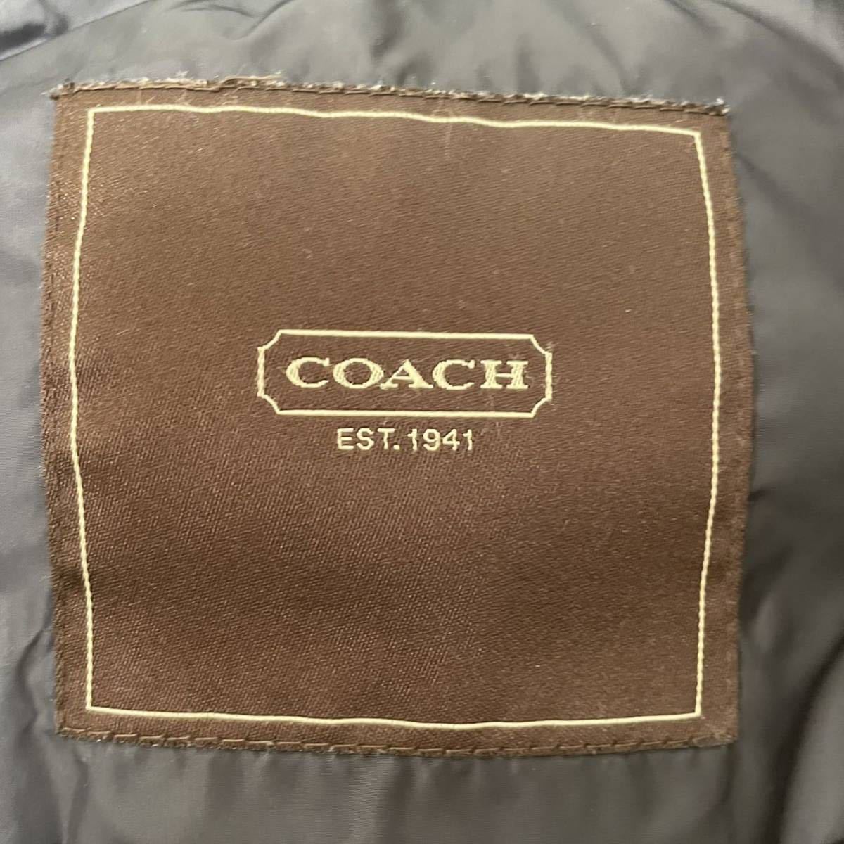 【お買い得，品質保証】 コーチ『圧倒的存在感』COACH ダウンジャケット　 羊毛皮 アウター 襟 切り替え ロゴ釦 ブラック メンズ 『表記M 実寸L相当 』/H05
