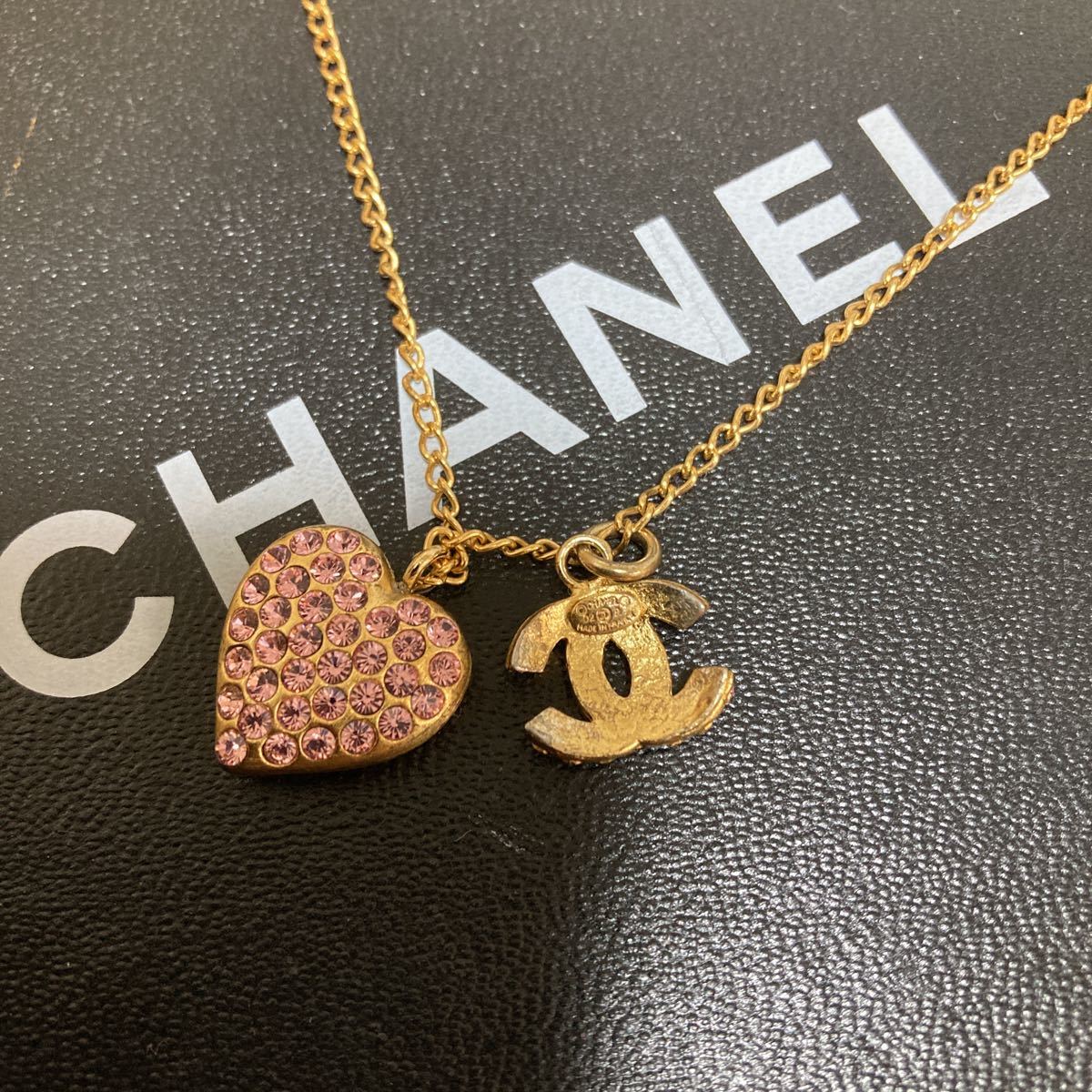 CHANEL シャネル 02P ココマーク ヴィンテージ ハート ラインストーン 