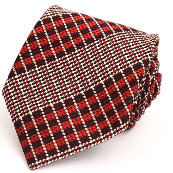 ヨウジヤマモト チェック柄 高級 シルク 日本 ブランド ネクタイ メンズ レッド 良品 YOHJI YAMAMOTO