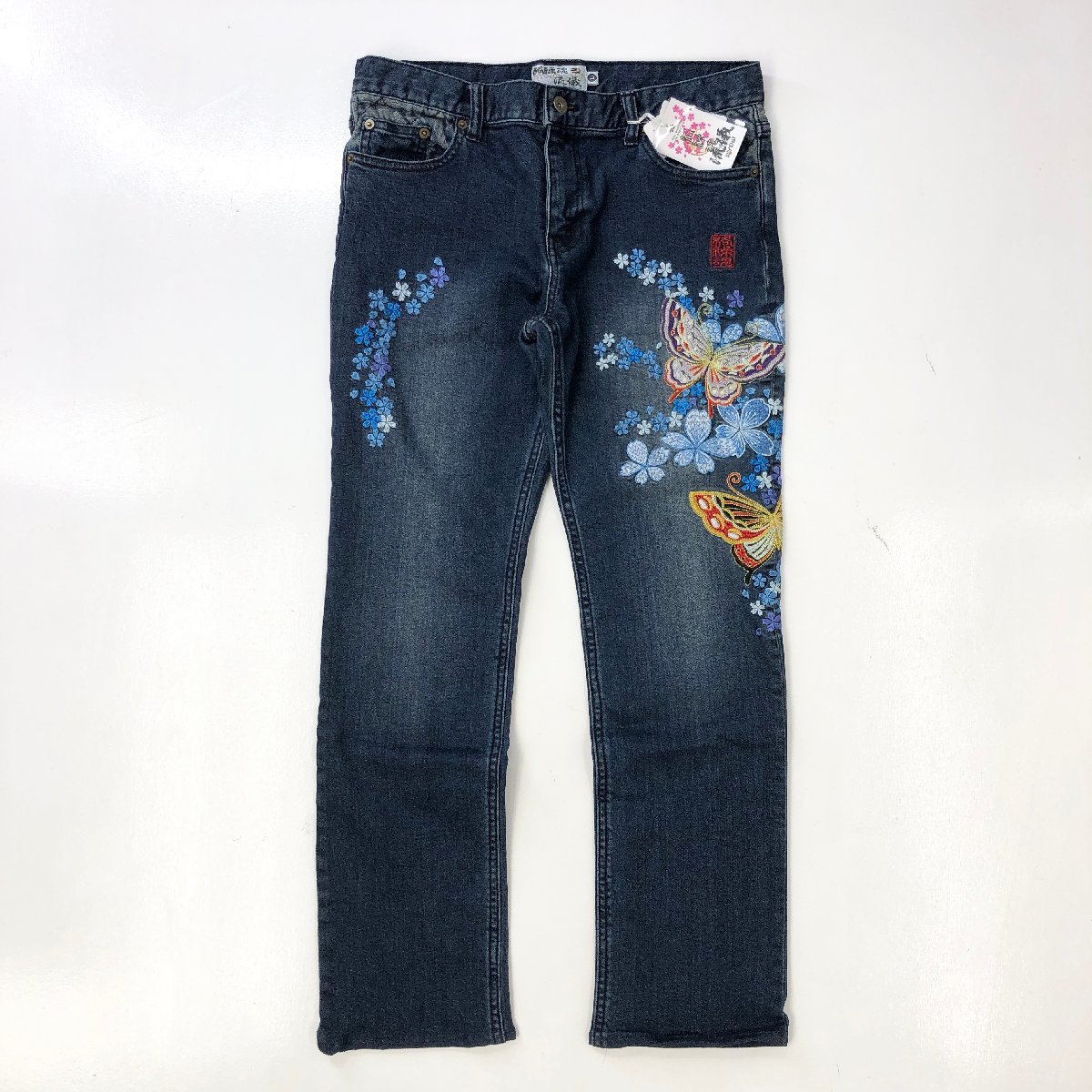 KARAKURI TAMASHII 絡繰魂 和柄 鶴刺繍デニム W35 | フリマアプリ ラクマ