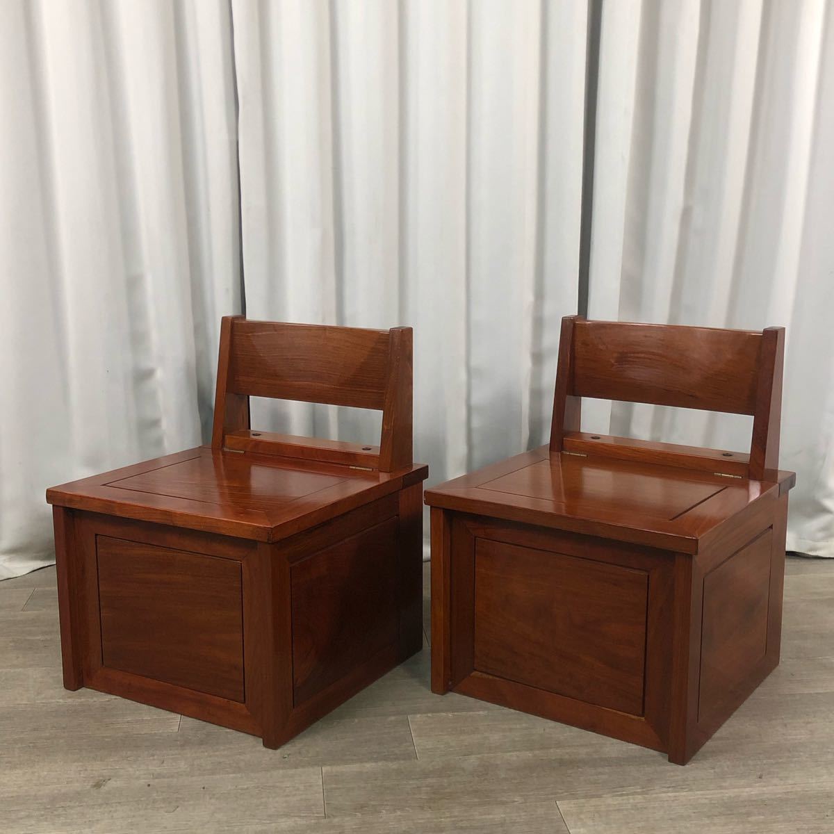 GH58 花梨材 無垢 収納付き ダイニングチェア 2脚セット / 囲炉裏 