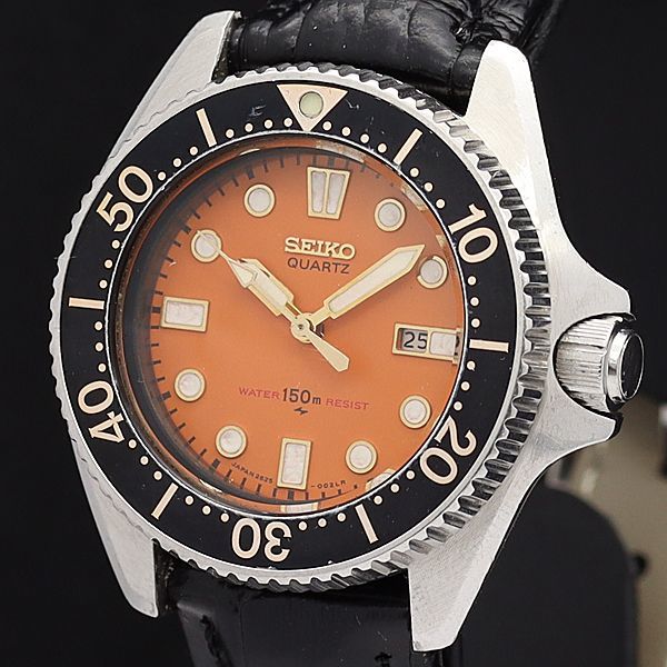 1円 稼働 良品 セイコー QZ 2625-0010 ダイバー 150M デイト ラウンド