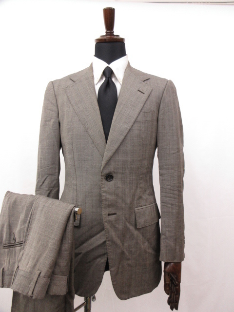 ■HH【グッチ GUCCI】 ウール100％ シングル2ボタン スーツ (メンズ) size44C グレー系 ストライプ織柄 イタリア製★27RMS2893