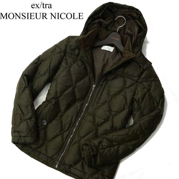 ex/tra MONSIEUR NICOLE ムッシュ ニコル 秋冬 フーディー キルティング 切替★ ダウン ジャケット Sz.46　メンズ カーキ　C2T12273_B#N