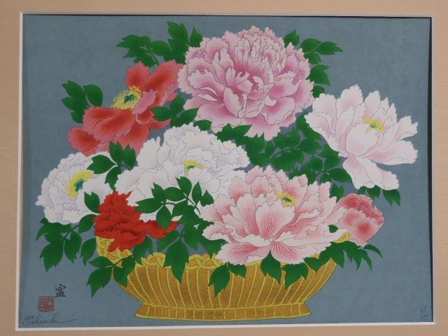 徳力富吉郎　木版画　『牡丹』 額装 木版画 徳力富吉郎「 牡丹」 21/200 昭和丁卯年春 サイン有り