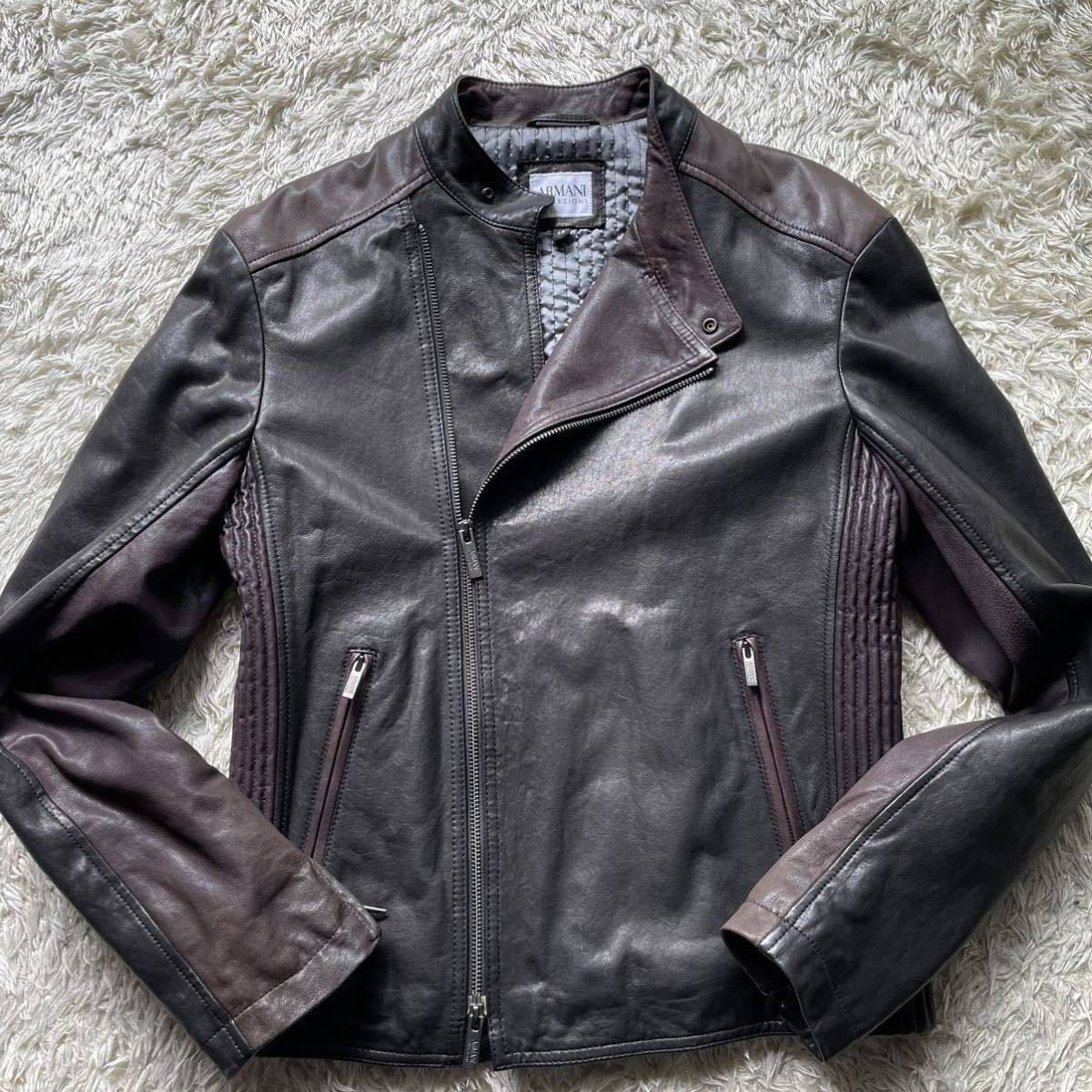 美品ARMANI COLLEZIONI　シングルライダースジャケット　ラムレザー アルマーニコレツィオーニ ラムレザー ライダースジャケット ARMANI