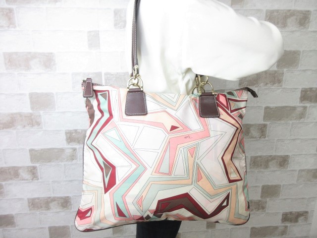 極美品■エミリオプッチ EMILIO PUCCI■トートバッグ ショルダーバッグ バッグ ナイロン×レザー マルチカラー×ブラウン A4可 ch5751
