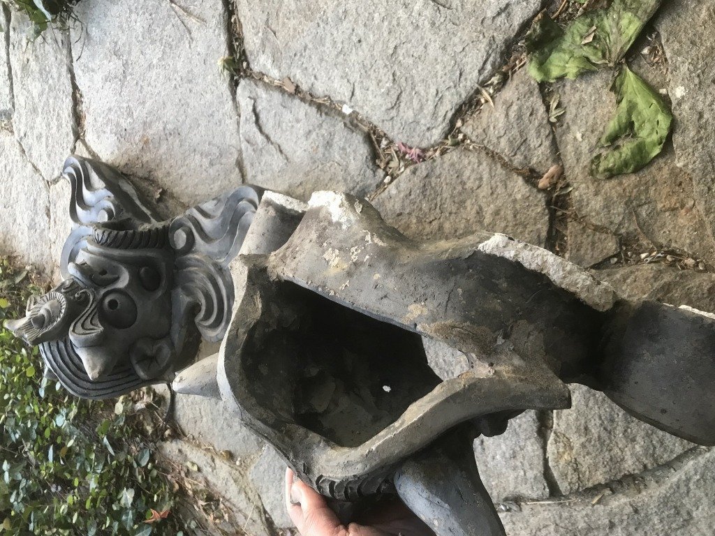 ☆ 旧名家より 大豪邸 鬼瓦 阿吽 あうん ペア 瓦屋根 一対 古瓦 縁起物 