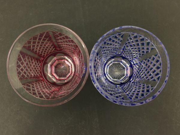 カメイガラス 薩摩切子 夫婦切子 紗綾切子 高杯ペア 未使用品 工芸