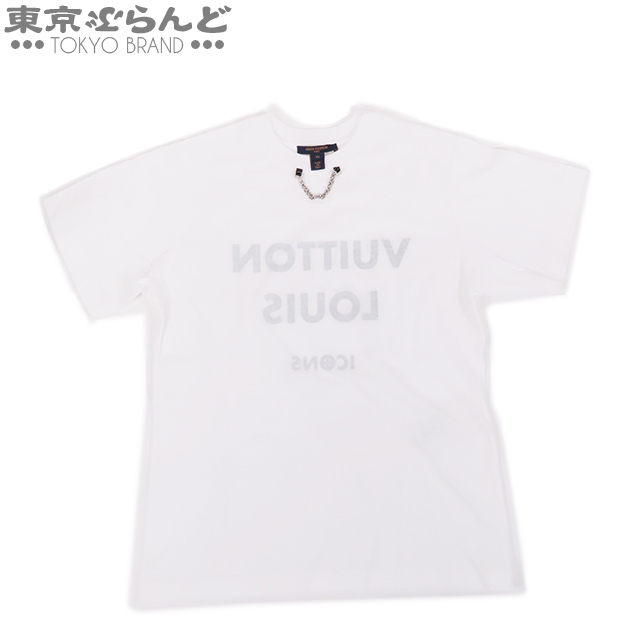 101627286 ルイヴィトン LOUIS VUITTON Tシャツ カットソー 半袖 メンズ ロゴ プリント 反転 チェーン 20SS コットン XSサイズ 白 ホワイト