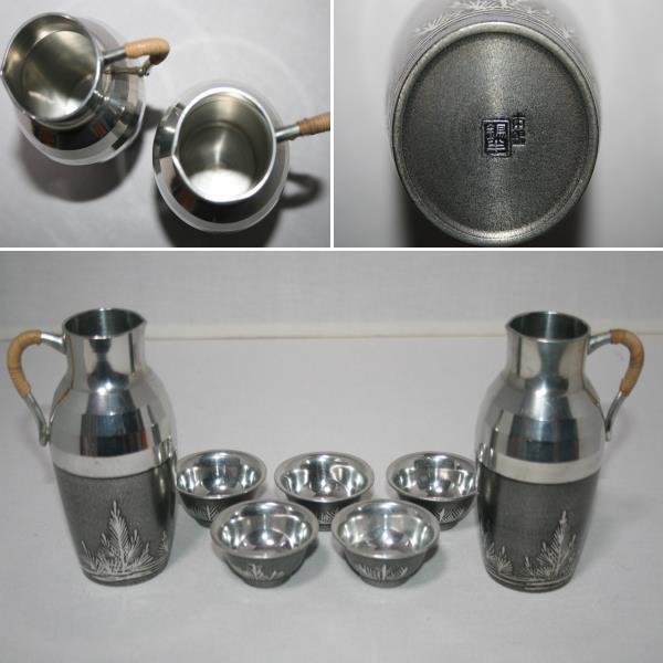 錫半製　錫酒器セット　８点セット　美品 共箱 錫半造／酒器揃い／7個組／共箱 Yahoo!オークション - 錫製 酒器 7個