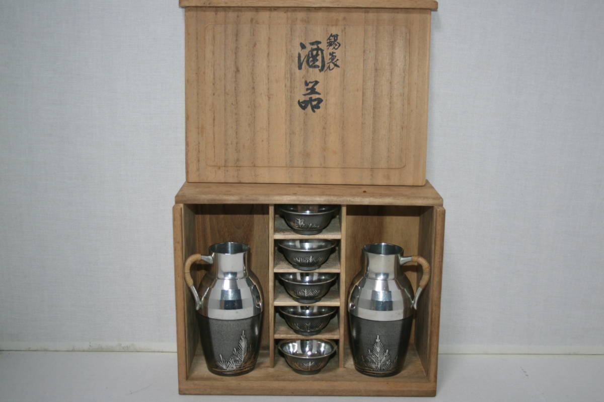 錫半造／酒器揃い／7個組／共箱 Yahoo!オークション - 錫製 酒器 7個