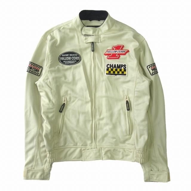 イエローコーン YELLOW CORN ライダース レーシング ジャケット ブルゾン バイク ロゴ ワッペン YB-6121 サイズL ライトベージュ系