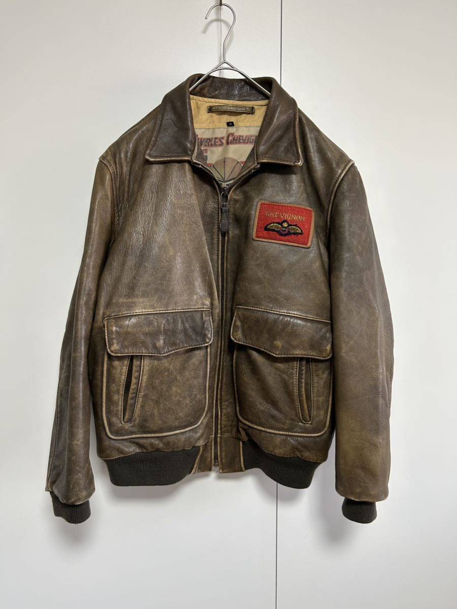 人気，限定セール c128 フランス製 CHARLES CHEVIGNON シェビニオン G-1 A-2 TYPE B フライトジャケット レザージャケット 革ジャン M ブラウン ビンテージ(Mサイズ)｜売買されたオークション情報、yahooの商品情報をアー Mサイズ