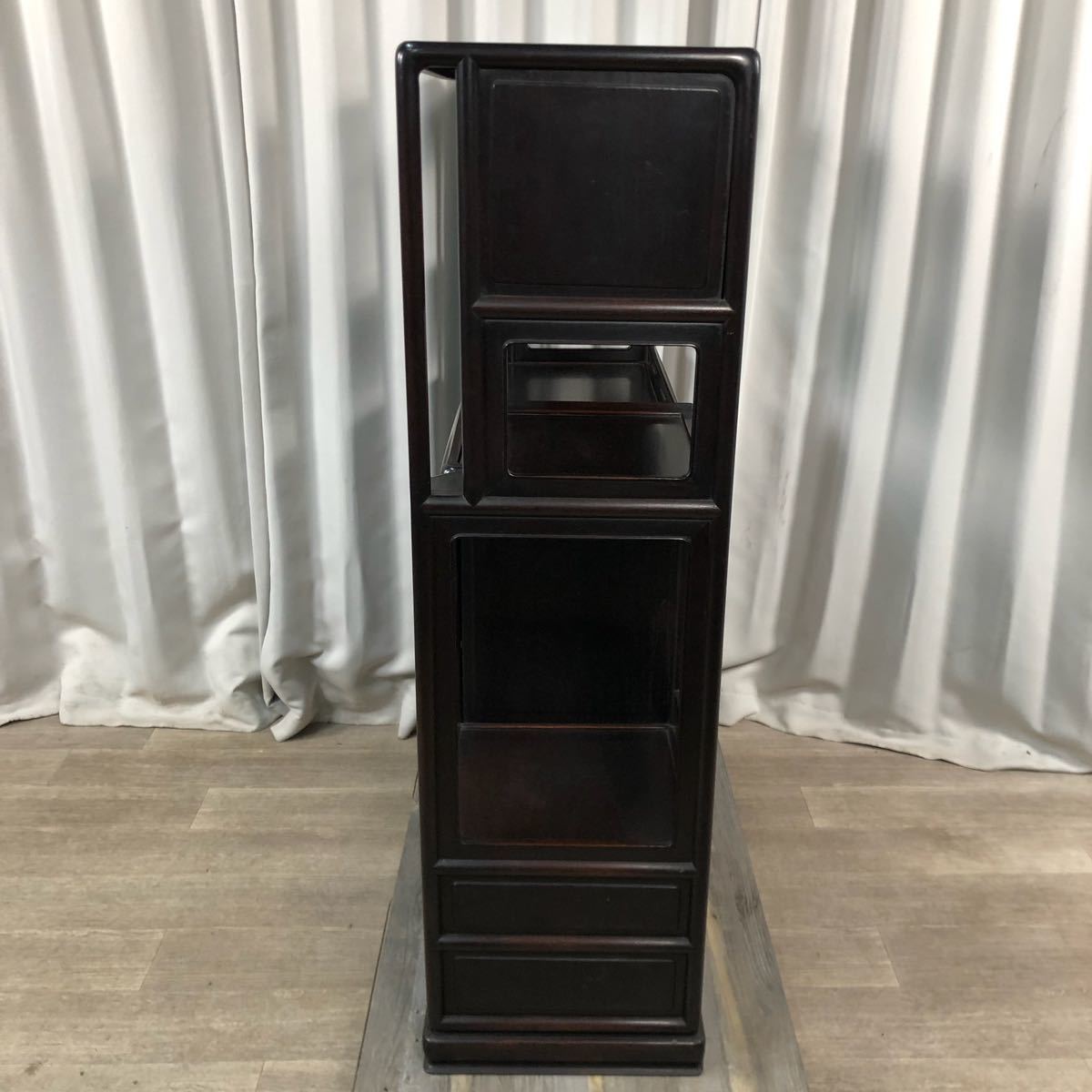 GJ02 黒檀 唐木家具 違い棚 飾り棚 茶棚 茶箪笥 水屋 箪笥 サイド 
