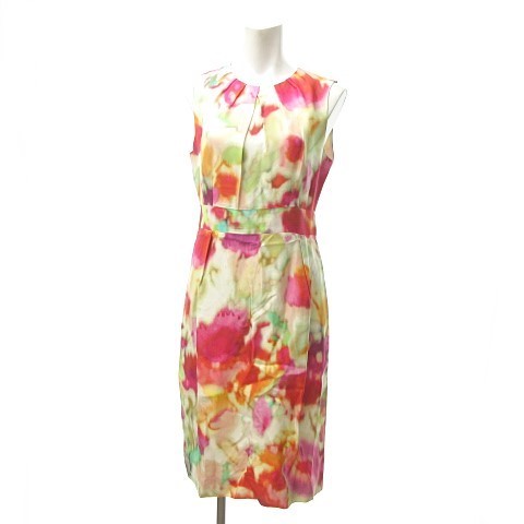 ケイトスペード KATE SPADE 水彩柄 オレンジ系 ワンピース ひざ丈 ノースリーブ NJMU3274 マルチ 6-A 約L 1217 レディース