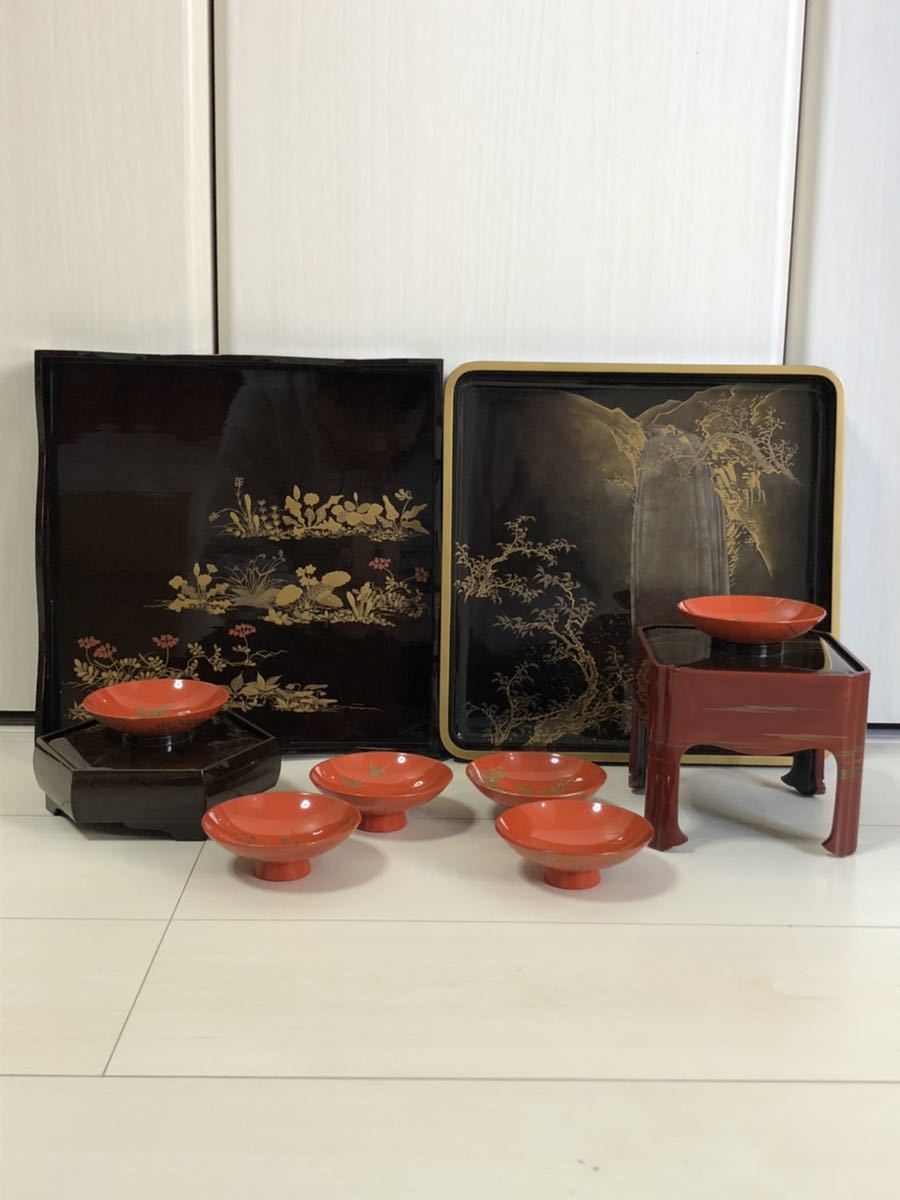 K】古美術品 時代 漆塗蒔絵 唐子図 文庫箱 文房具 うぶ品 c242