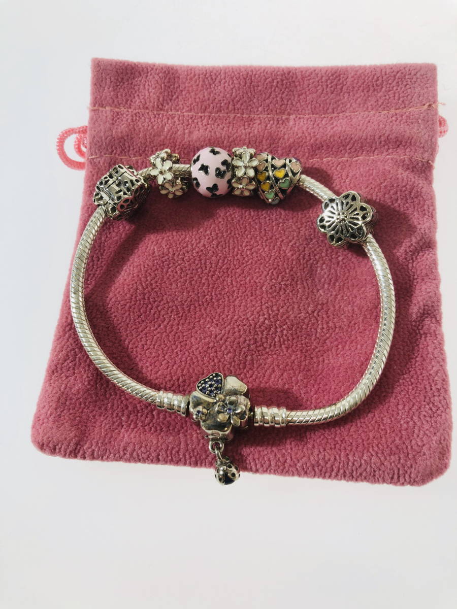 パンドラ Pandora 花 てんとう虫 ブレスレット 19cm チャーム パンドラ