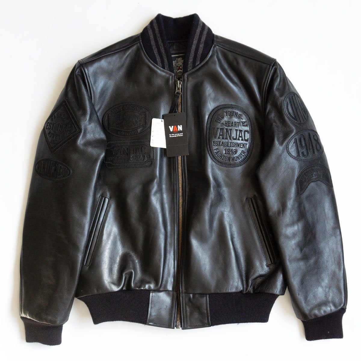 新品】VAN JAC【オールレザー レザー スタジャン】 L ヴァン 