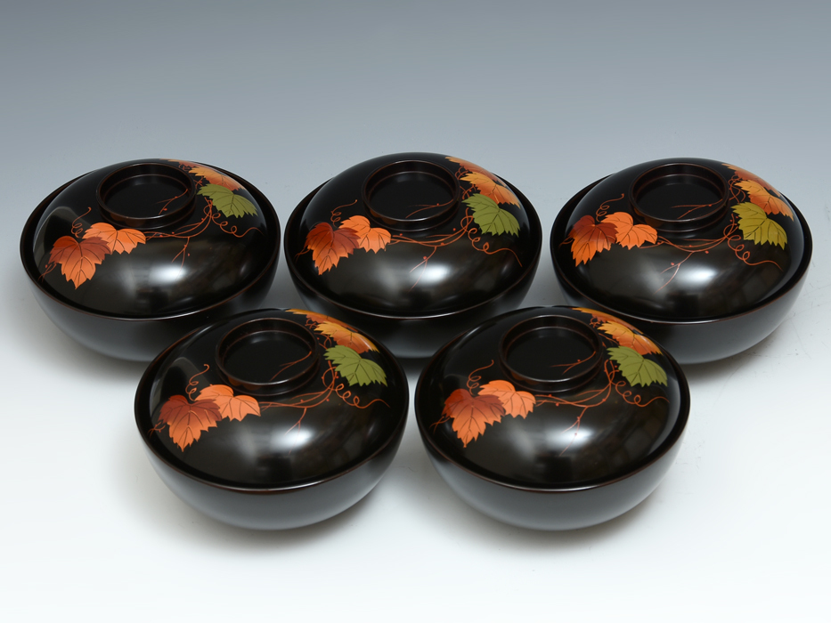 蔦蒔絵吸物椀 5客 煮物椀 懐石 漆工芸 漆芸 木工芸 天然木 木製漆器