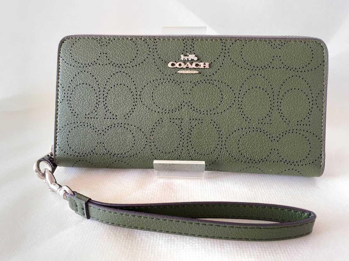 新品未使用】COACHコーチ長財布 C4715 パンチンググリーン 緑 ラウンド 