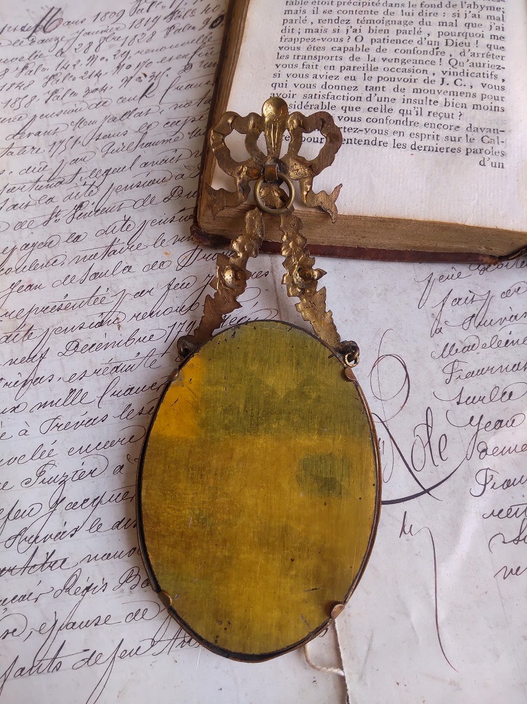 フランス アンティーク 装飾付き ガラス フォトスタンド 1900年 美品