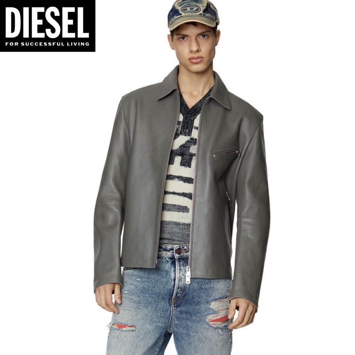 新品 未使用 タグ付き ★定価159，500円 DIESEL ディーゼル メンズ レザー ジャケット ラムスキン 羊革 グレー ライダース バイカー 02