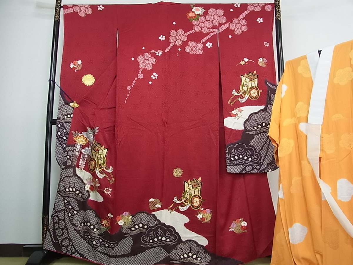 花美人着物□豪華振袖 長襦袢（袷）セット 駒刺繍 絞り 御所車吉祥花松文