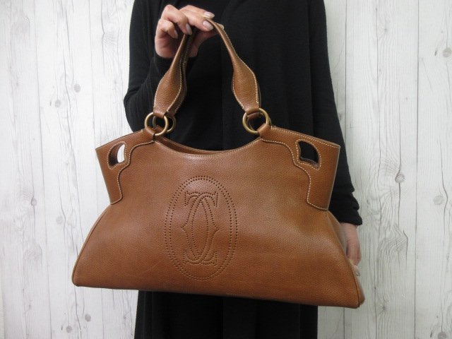 極美品 Cartier カルティエ マルチェロ ハンドバッグ ショルダーバッグ バッグ レザー 茶 56570