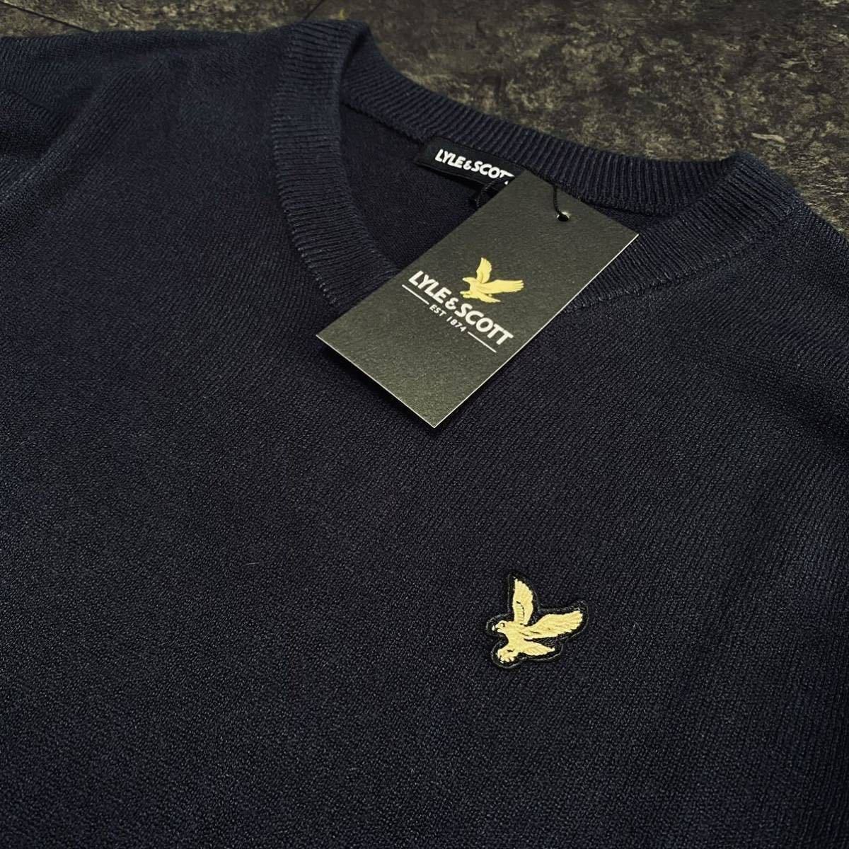 Mサイズ ライルアンドスコット アクリル Vネック セーター ゴルフ メンズ 新品 ネイビー 紺 ワンポイント カシミアタッチ 春秋冬 薄手