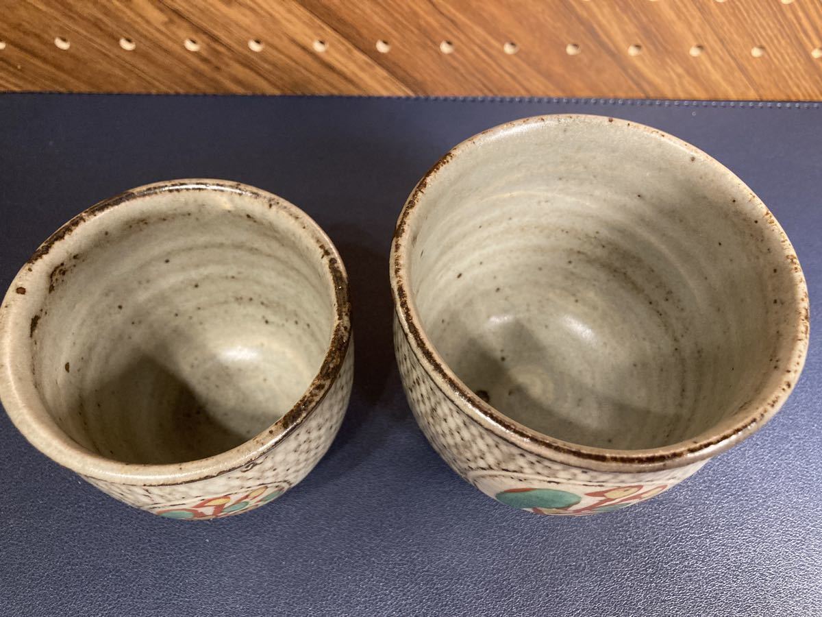 本物保証島岡達三 赤繪,象嵌夫婦湯呑 共箱☆2セット 人間国宝