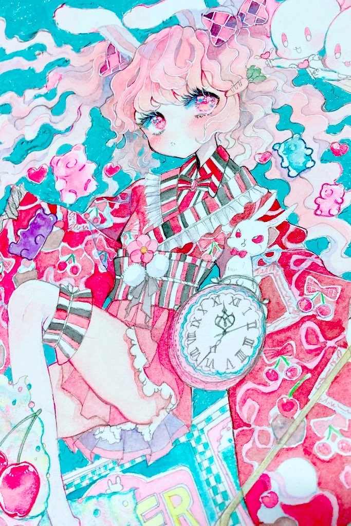 N*H様 手描きイラスト 原画 オリジナル　色紙 「戦の兎姫」 ワンコインスタート 手描きイラスト 創作イラスト 新年の白兎